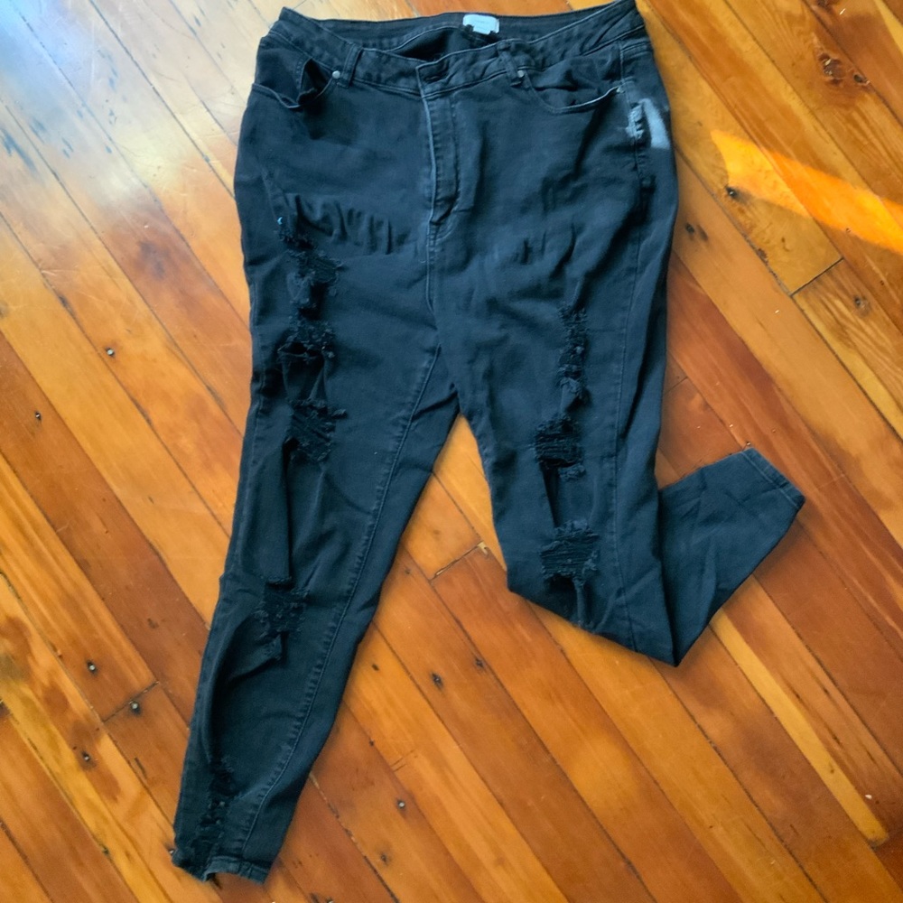 Black skinny distress jeans